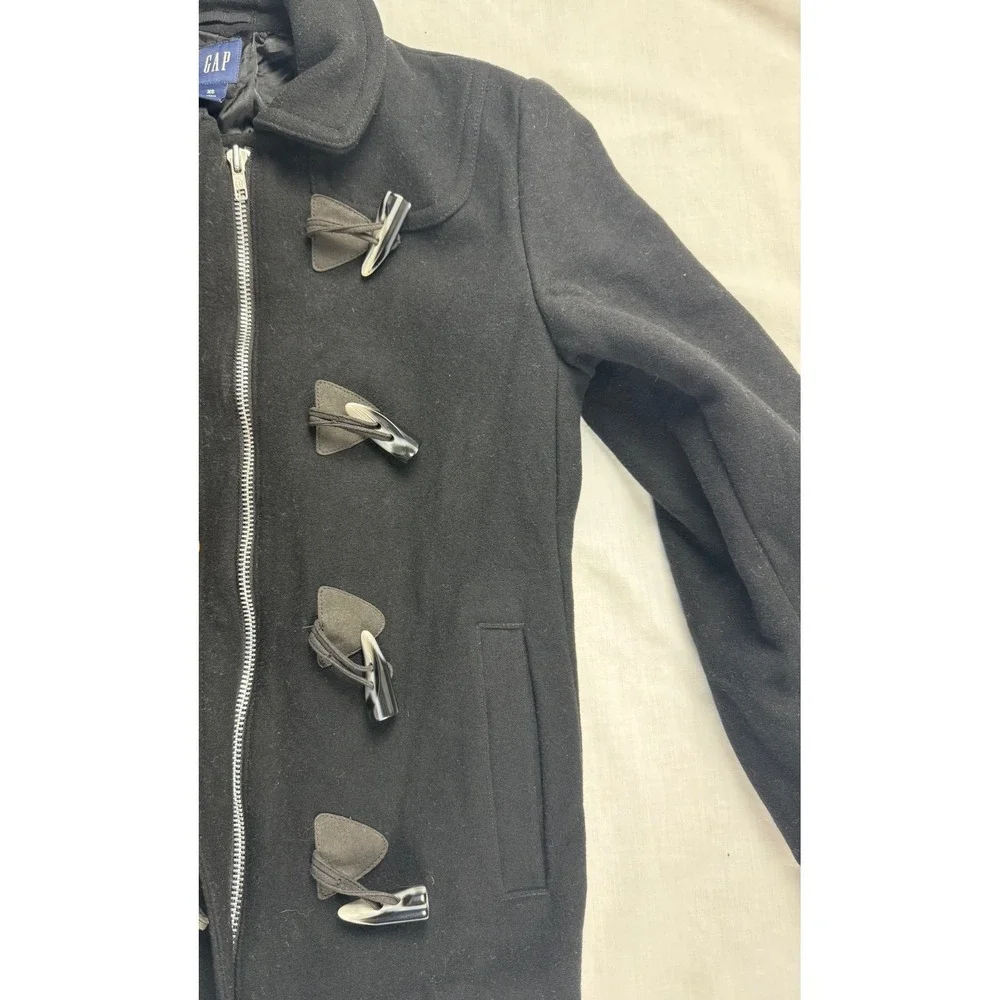 GAP Women Black Wool Blend‎ Toggle Duffle Coat XS Pea coat